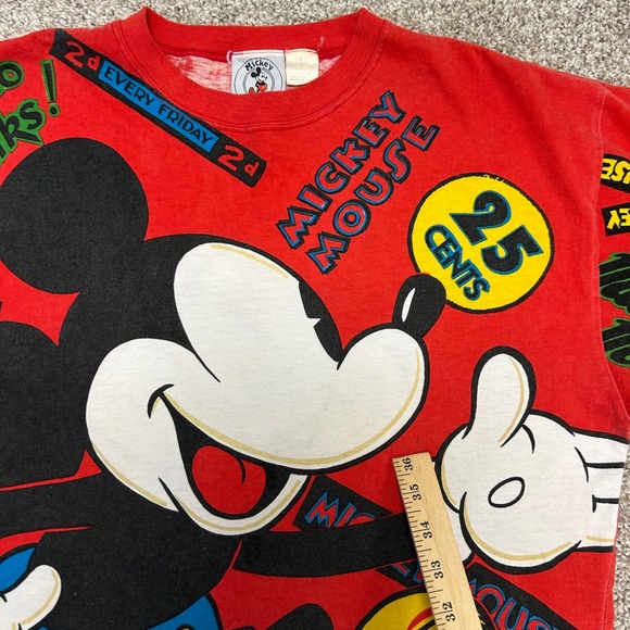 Vintage Mickey & Co Mickey Mouse AOP Tshirt 90s Size Large 25 Cent Magazine - Picture 9 of 10